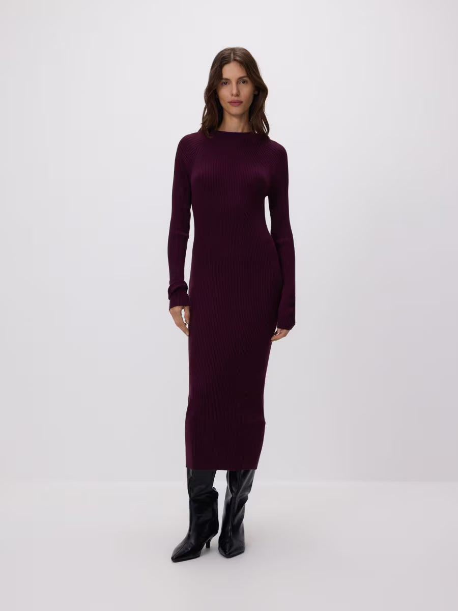 Rippstrickkleid aus Viskose in Rotbraun