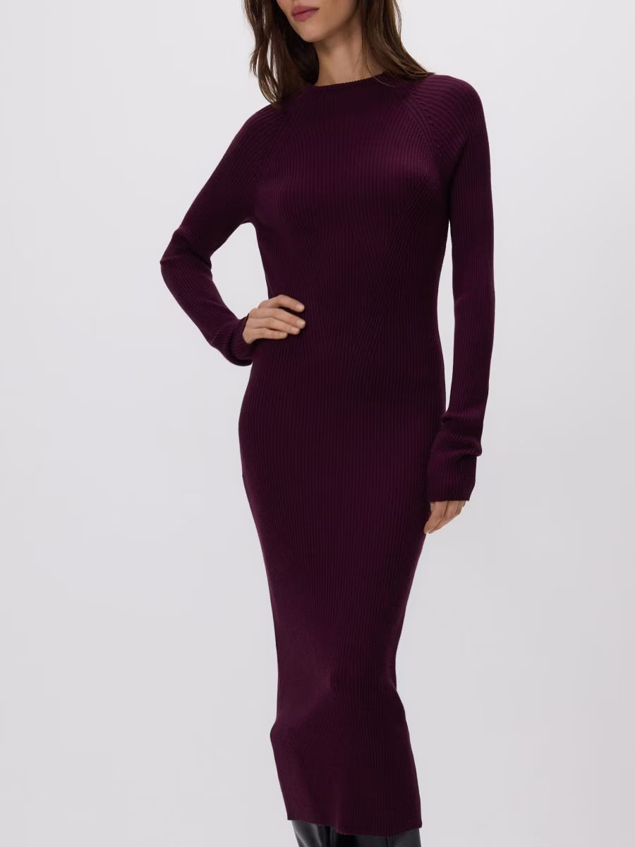 Rippstrickkleid aus Viskose in Rotbraun