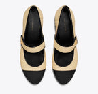TORY BURCH CAP-TOE MARY JANE  -  Natural / Perfect Black