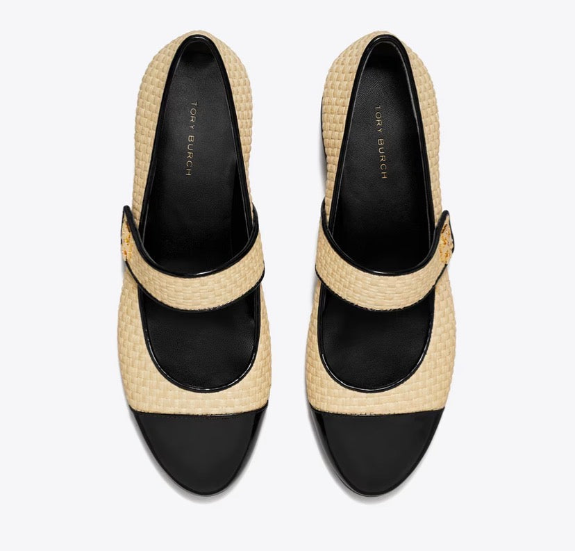 TORY BURCH CAP-TOE MARY JANE  -  Natural / Perfect Black