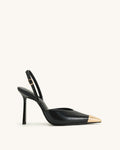 JW PEI Savannah Gold Tipped Slingback Pumps - Black