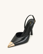 JW PEI Savannah Gold Tipped Slingback Pumps - Black