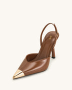 JW PEI Savannah Gold Tipped Slingback Pumps - Brown