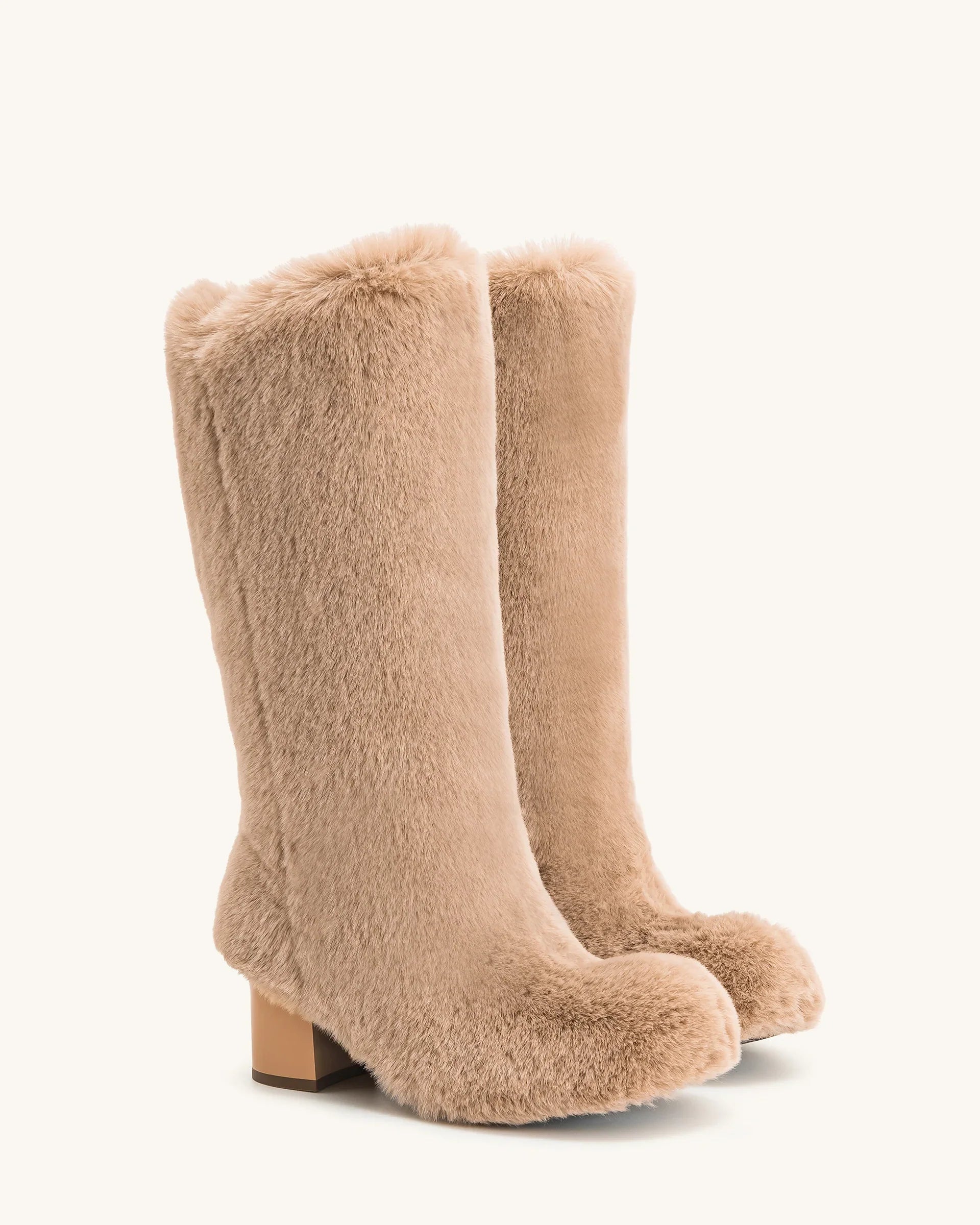 JW PEI Isabella Slouchy Faux Fur Boots  -  Beige