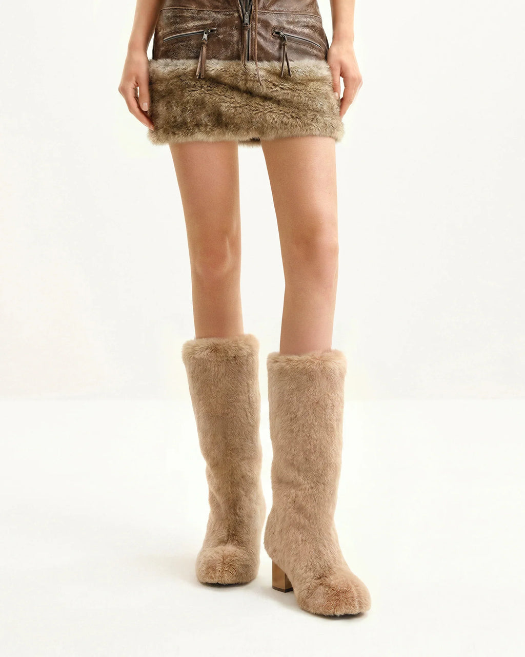 JW PEI Isabella Slouchy Faux Fur Boots  -  Beige