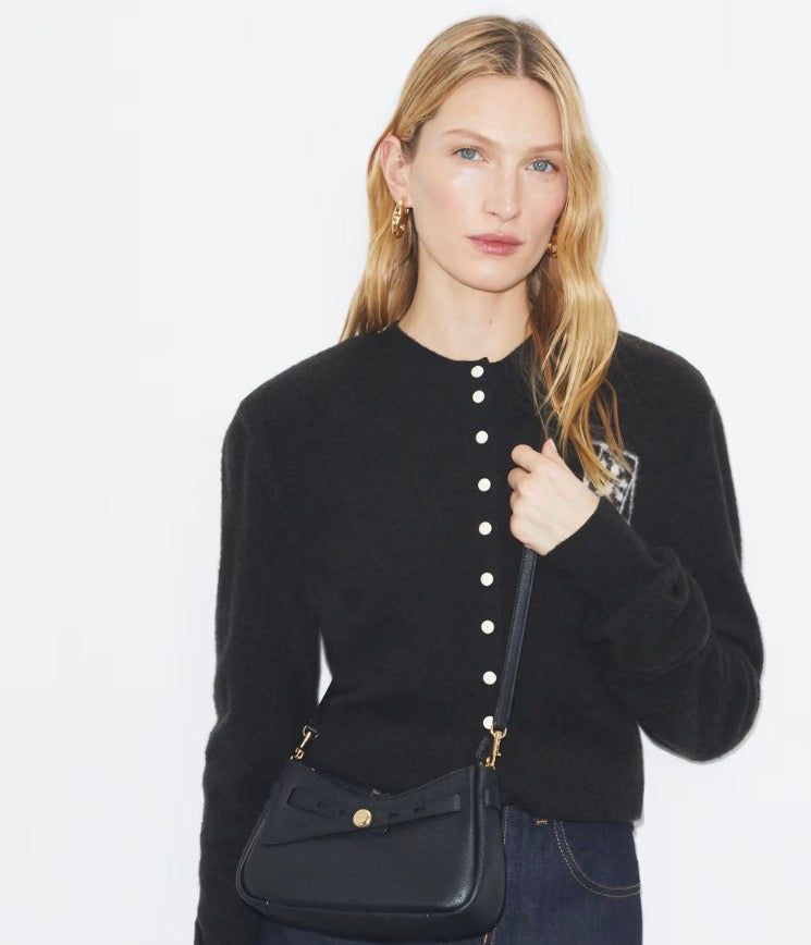 TORY BURCH ROMY ZIP TOP CROSSBODY  -  black