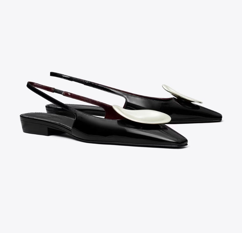 TORY BURCH PATOS SLINGBACK   -  Perfect Black / Silver