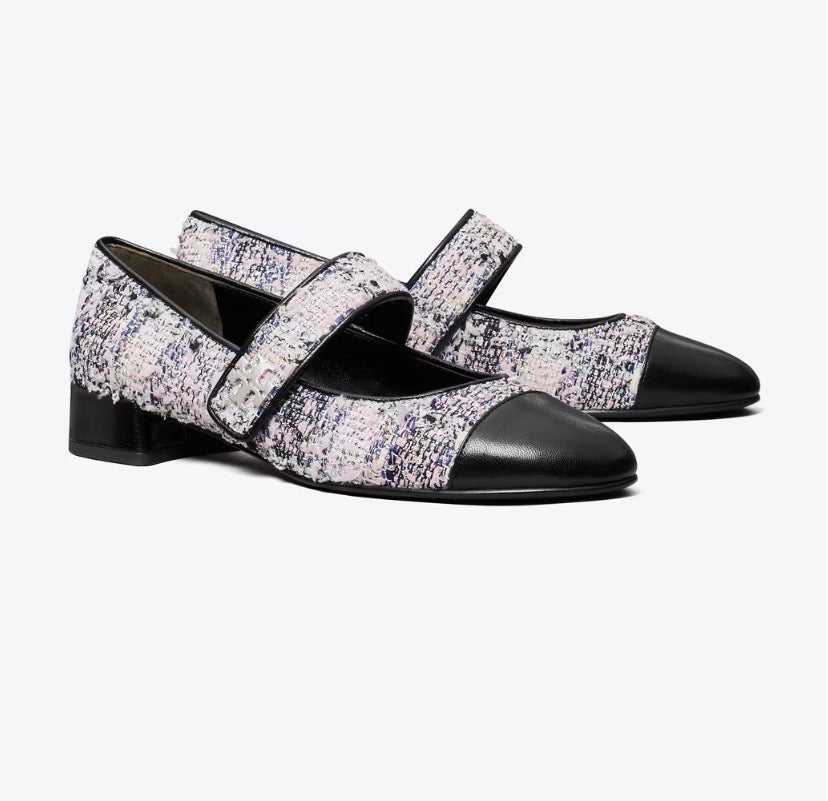 TORY BURCH CAP-TOE MARY JANE  -  Pink / Black multi
