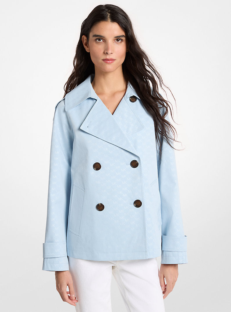 Michael Kors Logo Print Woven Cropped Trench Coat- PASTEL BLUE