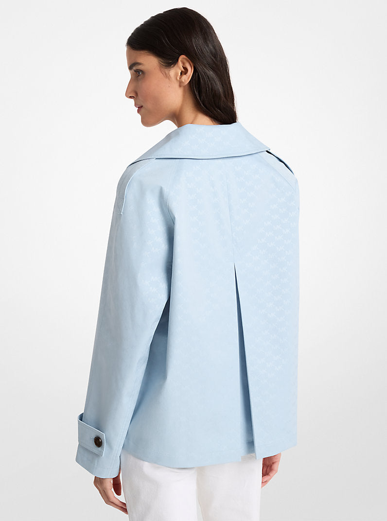 Michael Kors Logo Print Woven Cropped Trench Coat- PASTEL BLUE