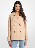 Michael Kors Logo Print Woven Cropped Trench Coat- BUFF