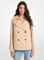 Michael Kors Logo Print Woven Cropped Trench Coat- BUFF