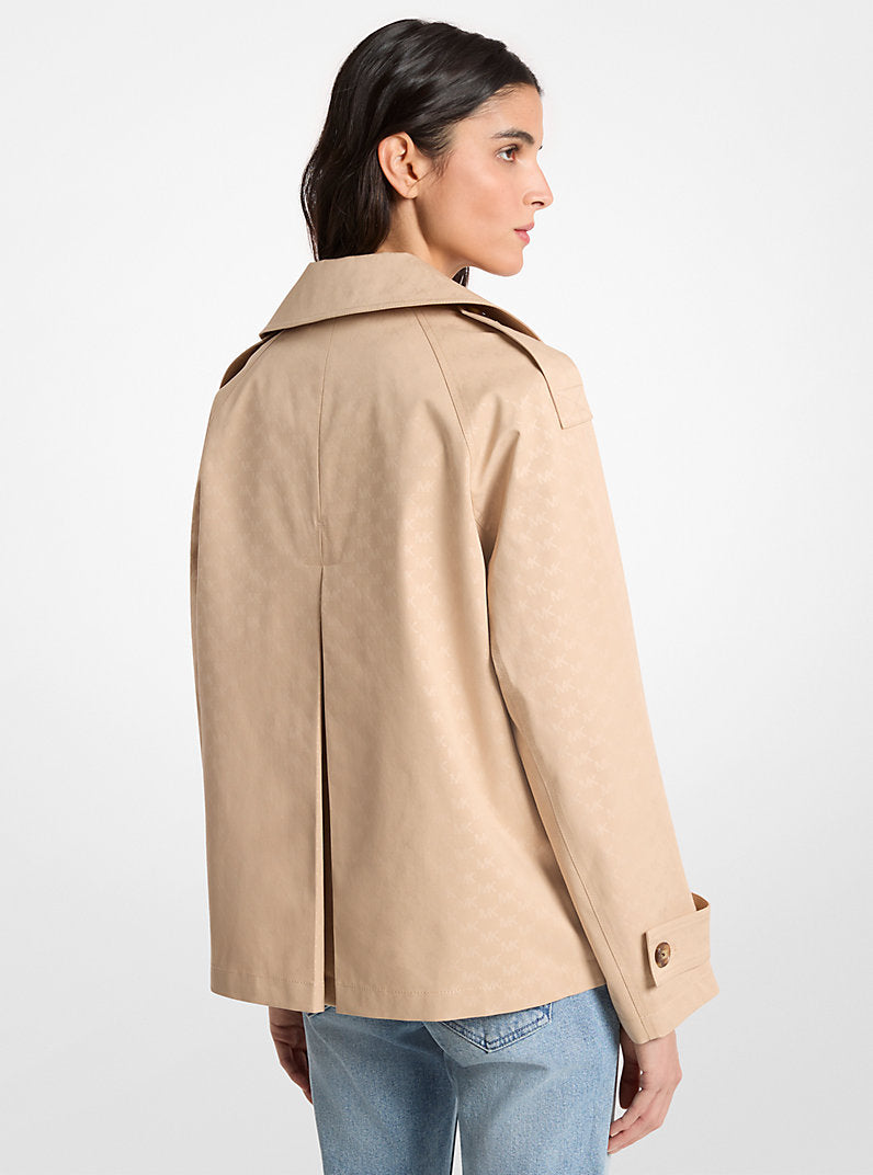 Michael Kors Logo Print Woven Cropped Trench Coat- BUFF