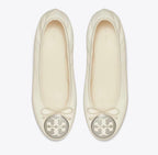 TORY BURCH REVA HEELED BALLET   -   Light Cream / Silver