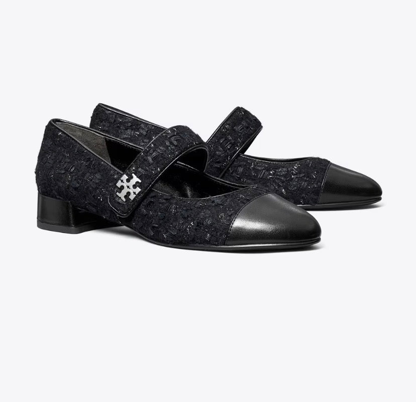 TORY BURCH CAP-TOE MARY JANE  -  Midnight Navy / Perfect Black