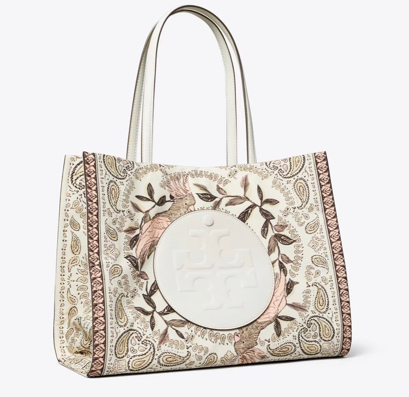 TORY BURCH SMALL ELLA PRINTED TOTE  -  pink cockatoo
