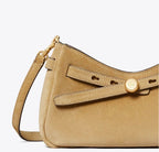TORY BURCH ROMY SUEDE ZIP TOP CROSSBODY BAG  -  butter