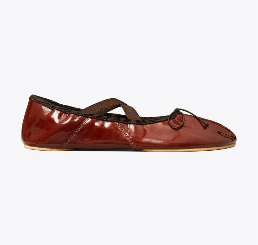 TORY BURCH PEEP-TOE MARY JANE BALLET   -  Russet Brown