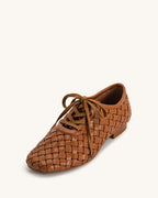 JW PEI Kayla Weave Strap Flat Shoes - Brown