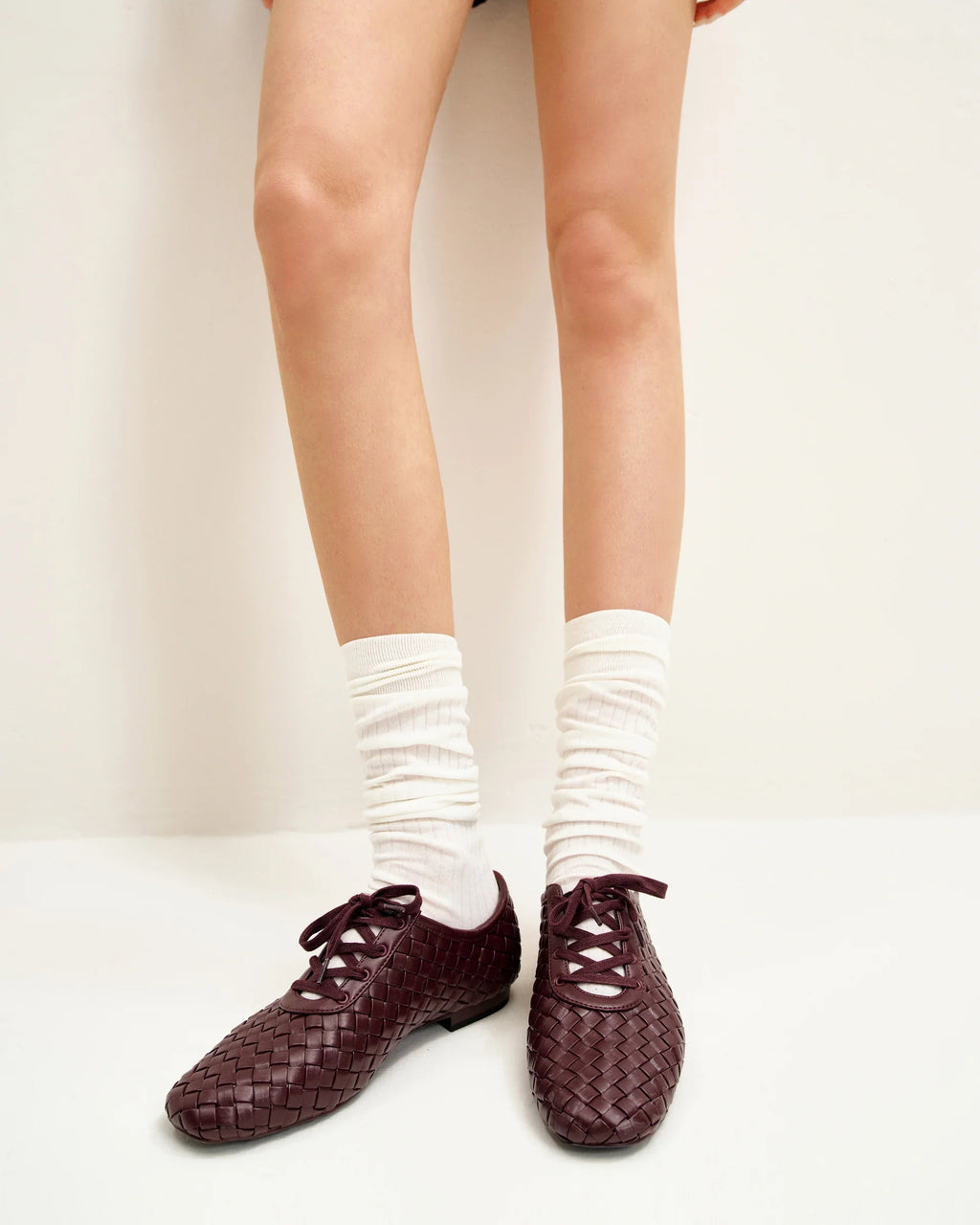 JW PEI Kayla Weave Strap Flat Shoes - Claret Red