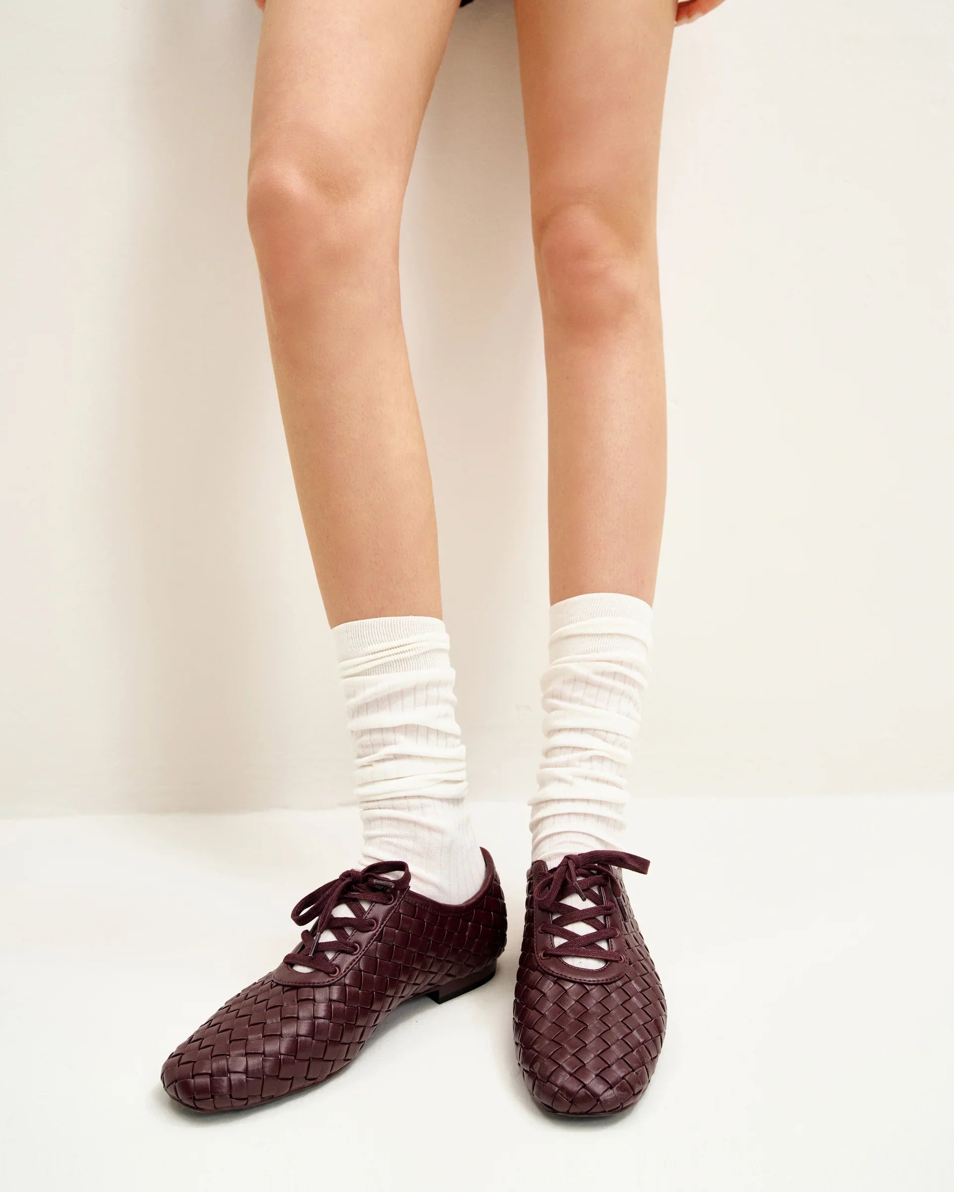 JW PEI Kayla Weave Strap Flat Shoes - Claret Red