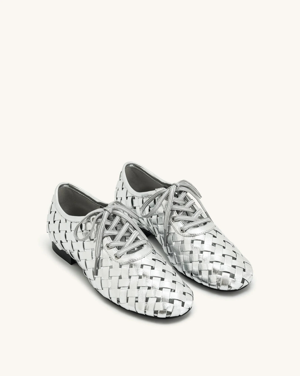 JW PEI Kayla Weave Strap Flat Shoes - Silver