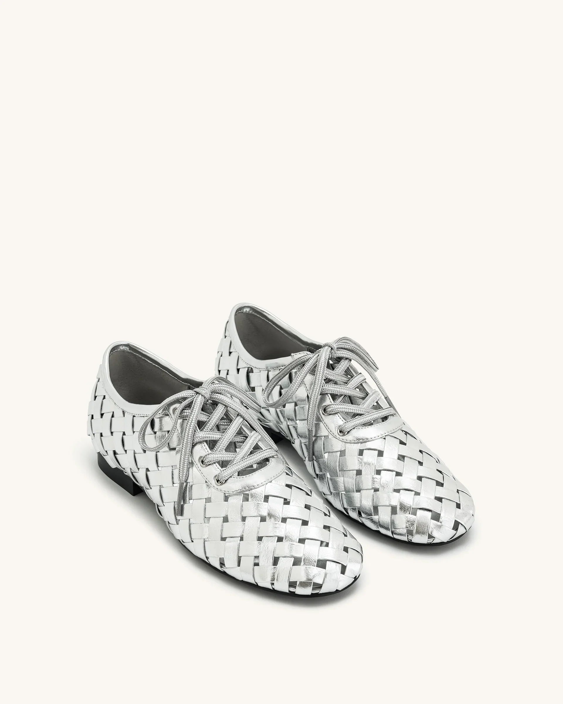 JW PEI Kayla Weave Strap Flat Shoes - Silver