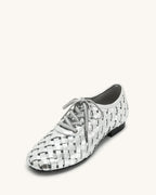 JW PEI Kayla Weave Strap Flat Shoes - Silver