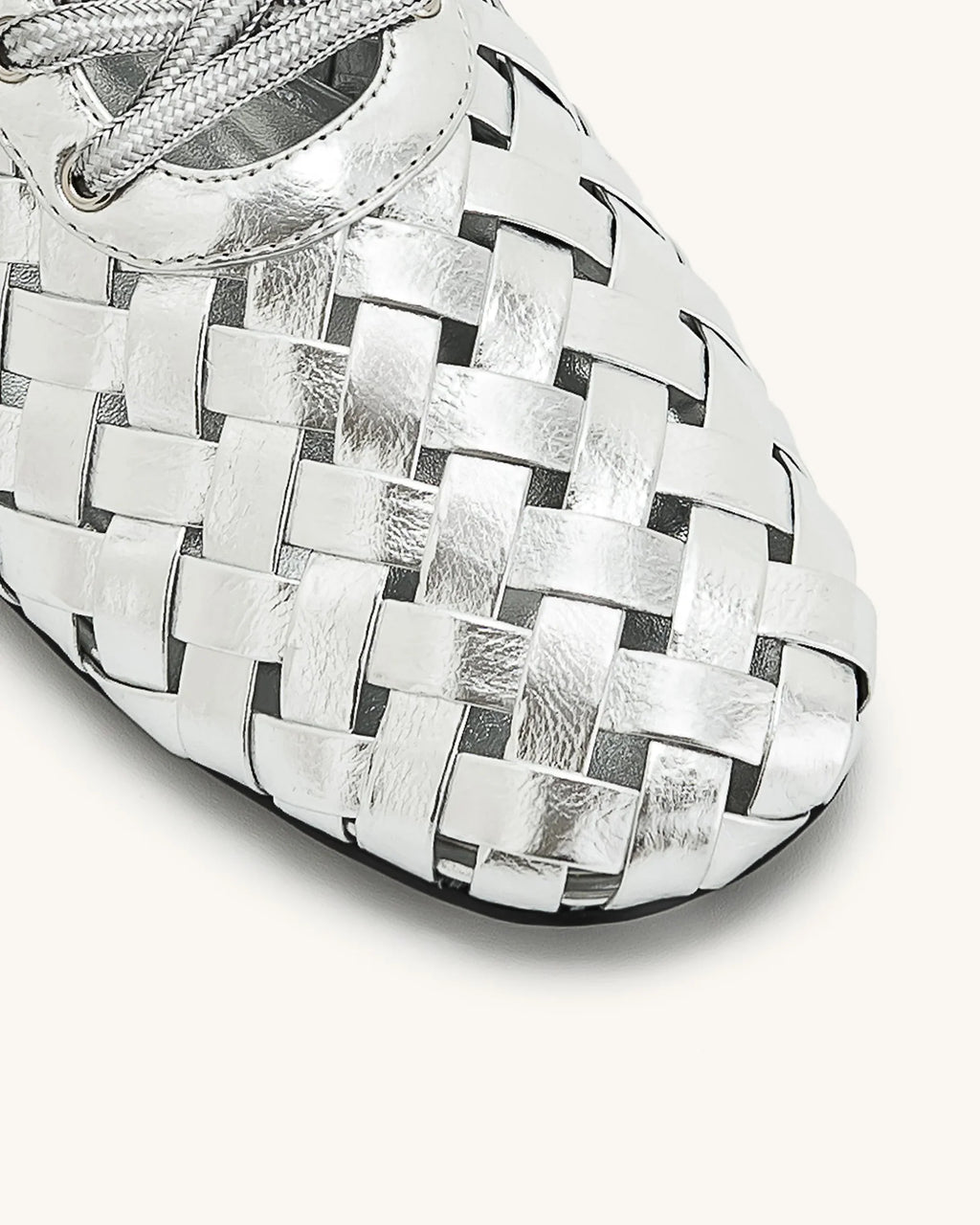 JW PEI Kayla Weave Strap Flat Shoes - Silver