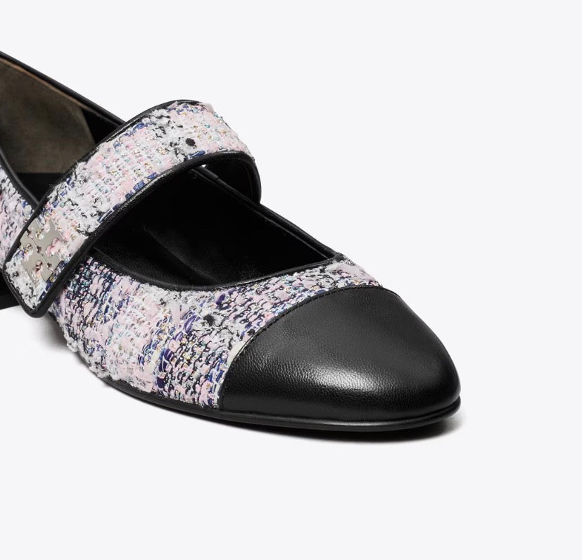 TORY BURCH CAP-TOE MARY JANE  -  Pink / Black multi