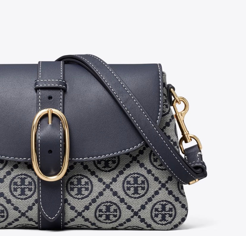 TORY BURCH T MONOGRAM SOFT SMALL SHOULDER BAG  -  tory navy