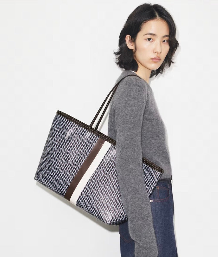 TORY BURCH RACER TOTE  -  blue printed