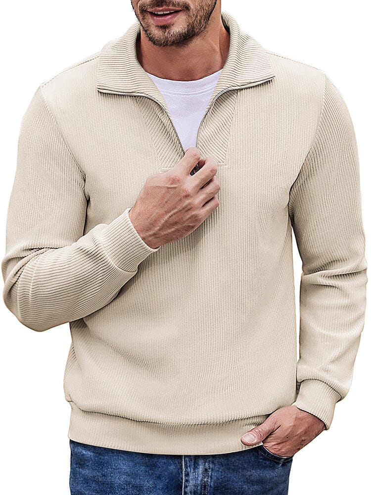 Casual Corduroy Polo Collar Jumper