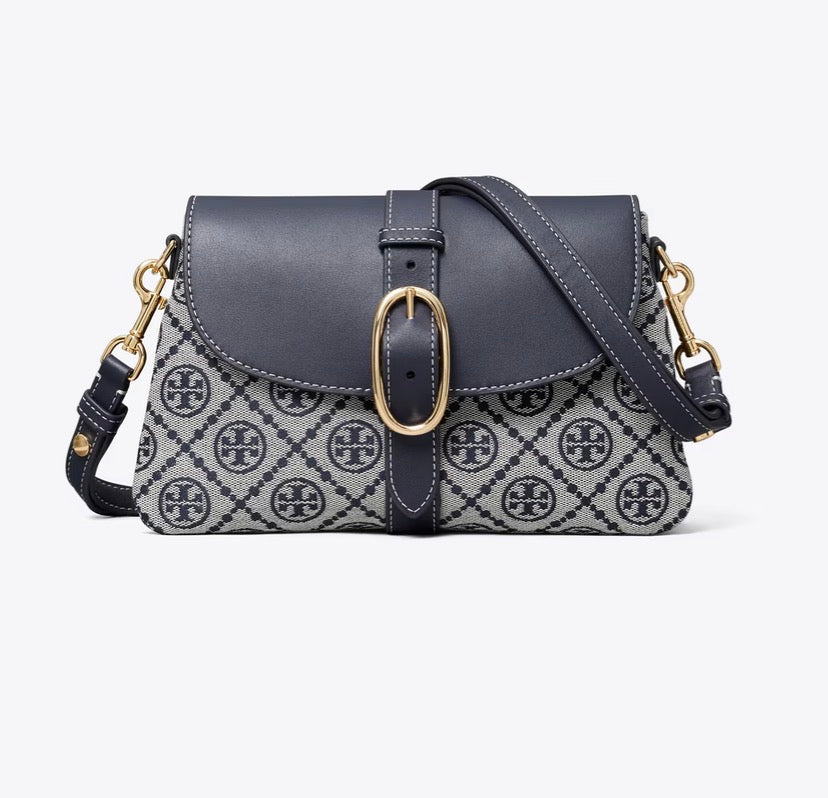 TORY BURCH T MONOGRAM SOFT SMALL SHOULDER BAG  -  tory navy