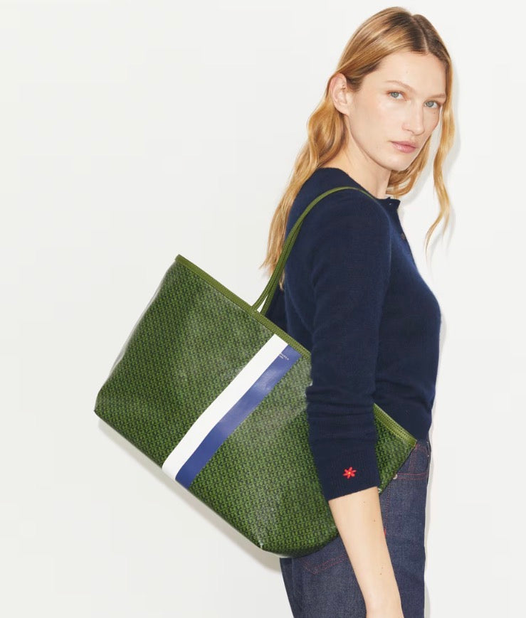 TORY BURCH RACER TOTE  -  green printed
