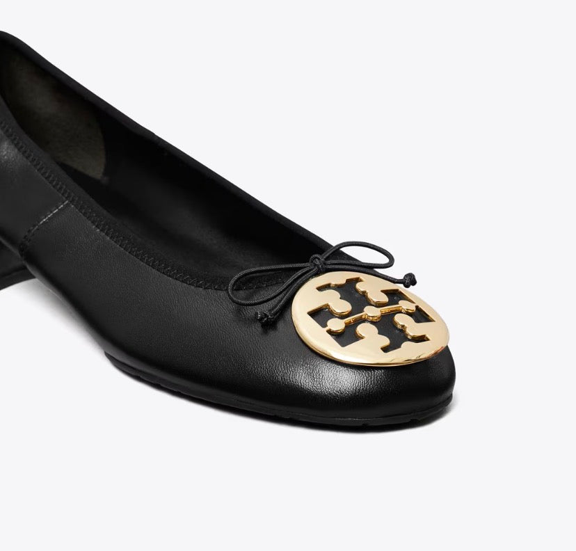 TORY BURCH REVA HEELED BALLET   -   Perfect Black / Gold