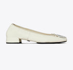 TORY BURCH REVA HEELED BALLET   -   Light Cream / Silver