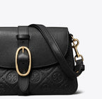 TORY BURCH T MONOGRAM PEBBLED SOFT SMALL SHOULDER BAG  -  black