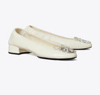 TORY BURCH REVA HEELED BALLET   -   Light Cream / Silver
