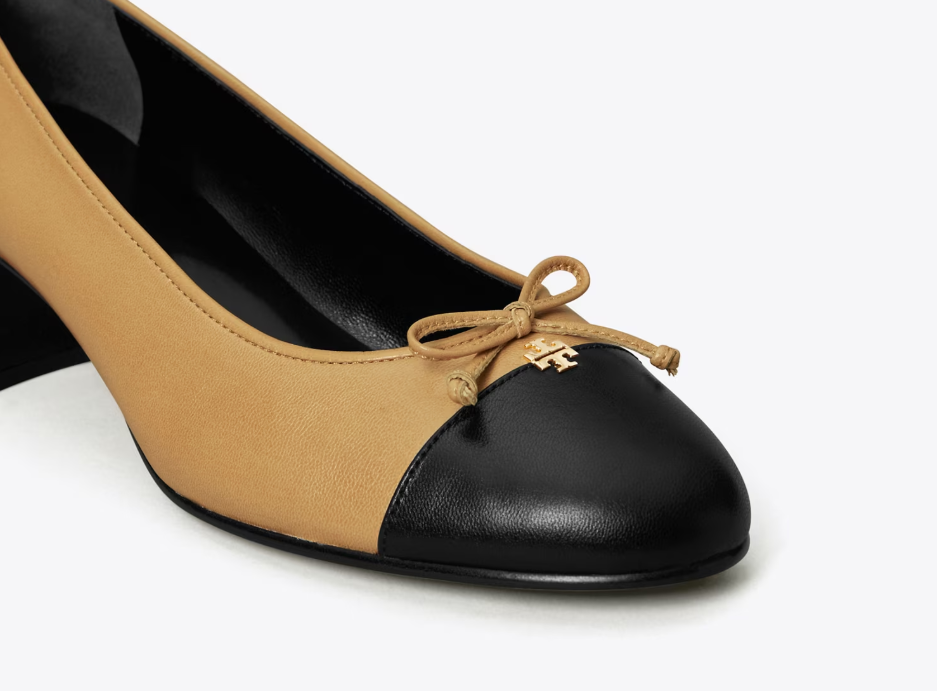 TORY BURCH CAP-TOE PUMP-Ginger Shortbread / Perfect Black