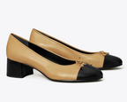 TORY BURCH CAP-TOE PUMP-Ginger Shortbread / Perfect Black