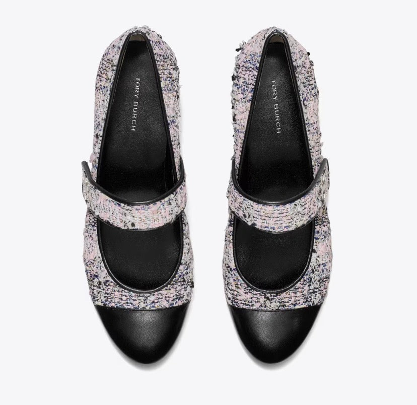 TORY BURCH CAP-TOE MARY JANE  -  Pink / Black multi