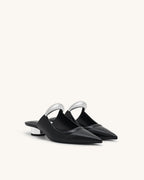 JW PEI Helena Pierced Mules  -  Black