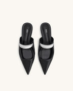 JW PEI Helena Pierced Mules  -  Black