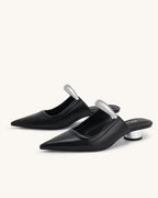 JW PEI Helena Pierced Mules  -  Black