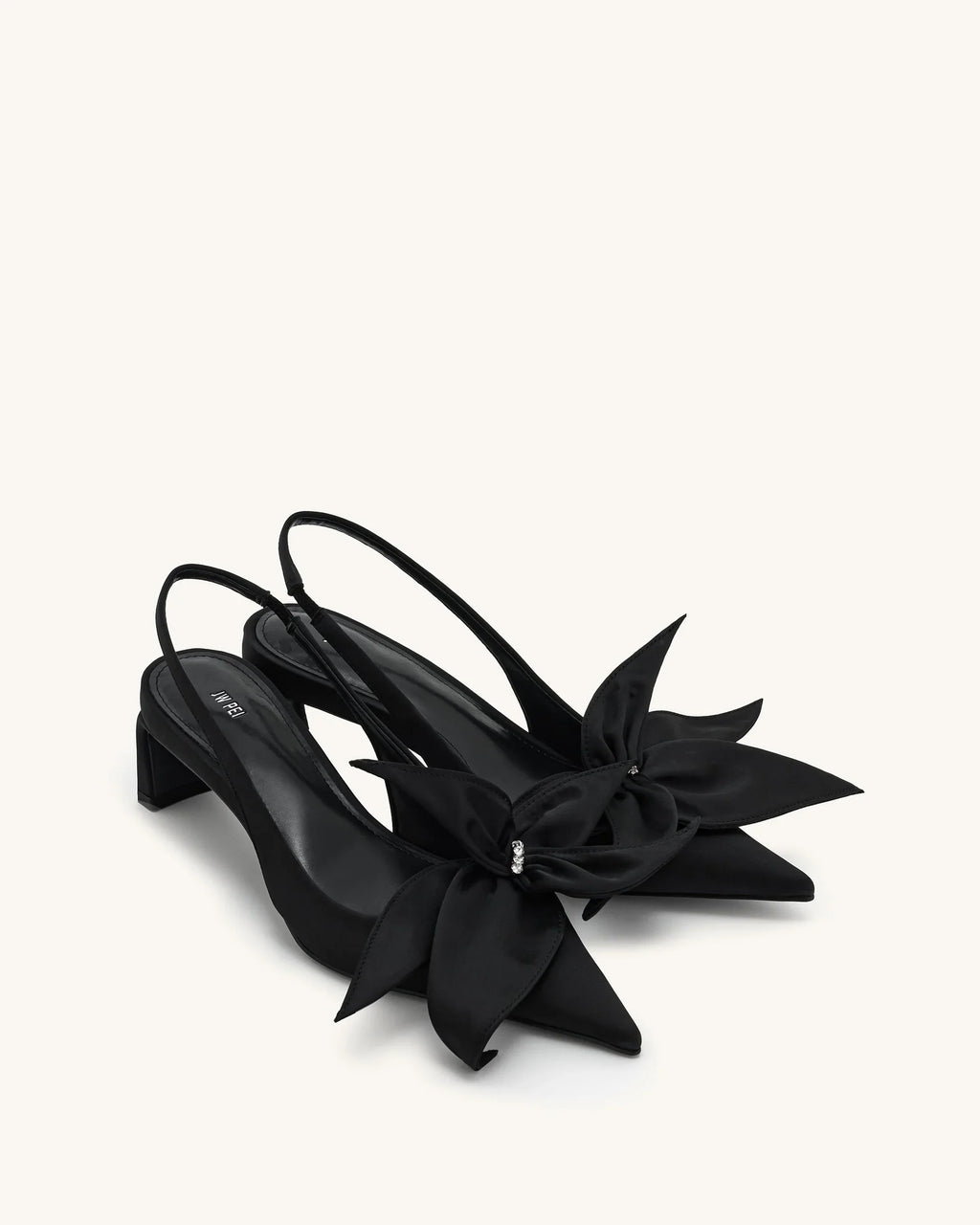 JW PEI Queena Floral Appliques Slingback Pumps - Black