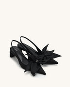JW PEI Queena Floral Appliques Slingback Pumps - Black