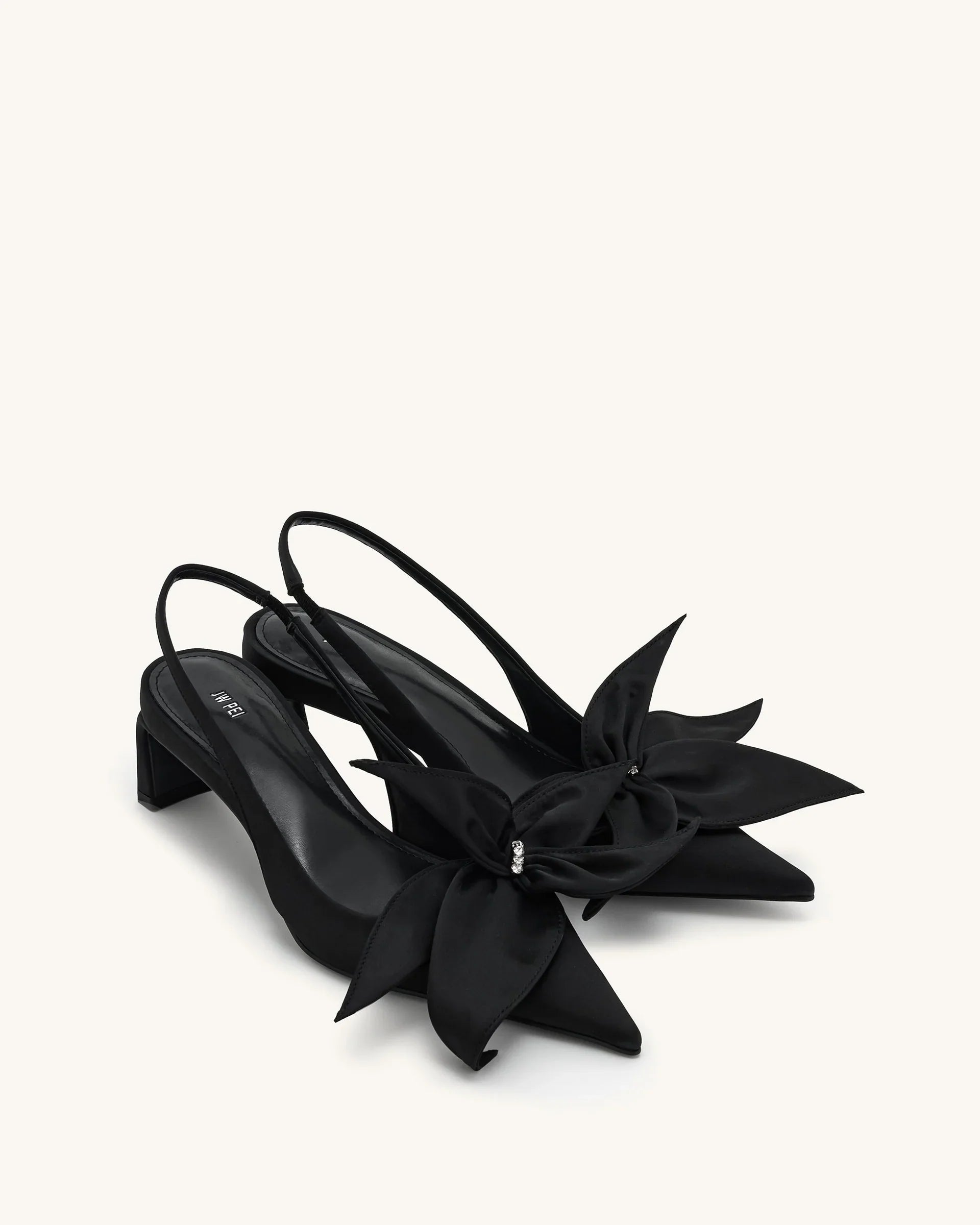 JW PEI Queena Floral Appliques Slingback Pumps - Black