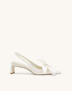 JW PEI Queena Floral Appliques Slingback Pumps - Ivory White