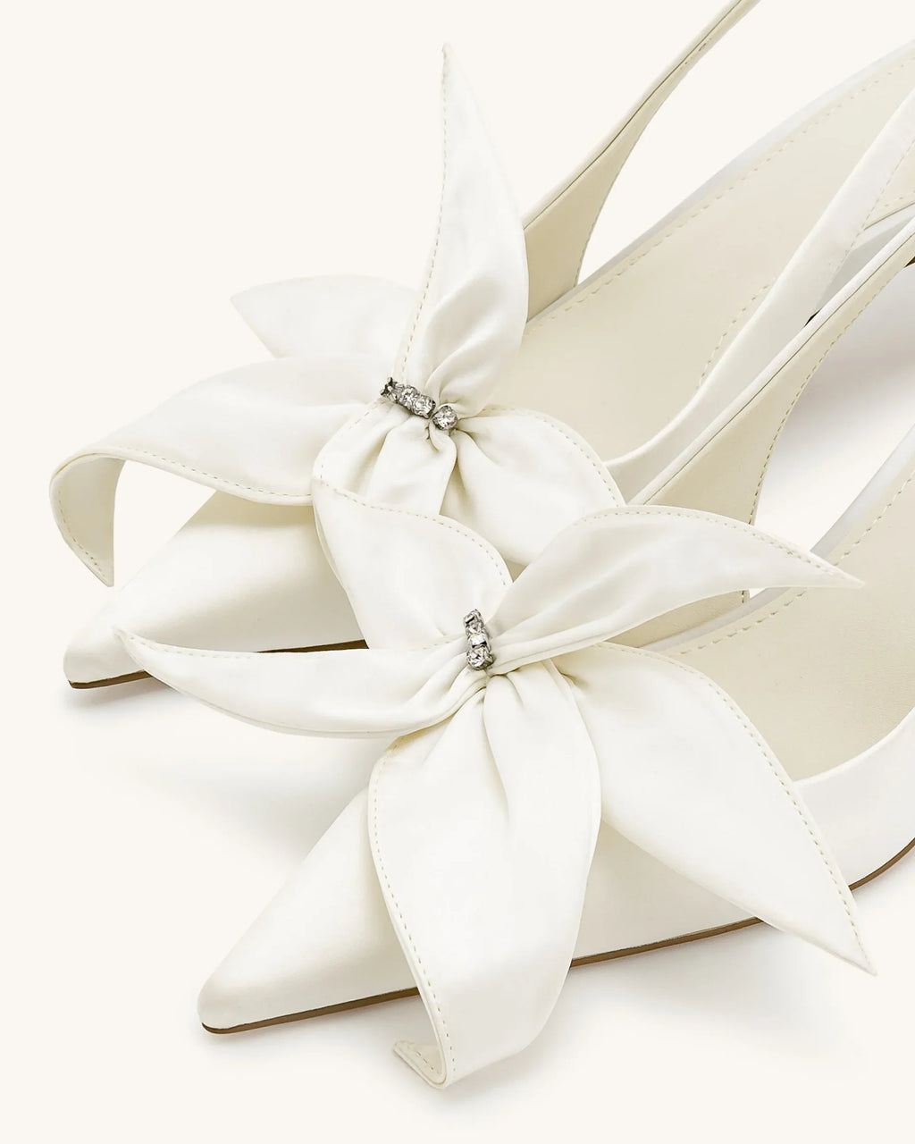 JW PEI Queena Floral Appliques Slingback Pumps - Ivory White